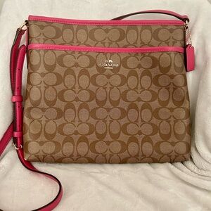 Coach Brown and Pink Crossbody Bag with Signature Design